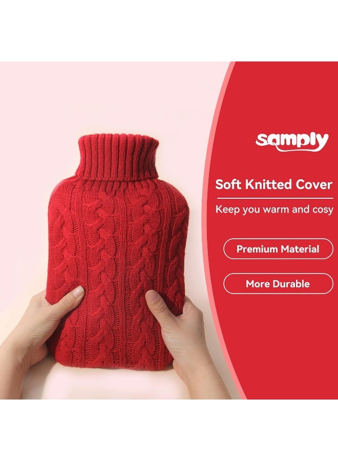 Samply Hot Water Bottle with Knitted Cover, 2L Hot Water Bag for Hot and Cold Compress, Hand Feet Warmer, Ideal for Menstrual Cramps, Neck and Shoulder Pain Relief, Red - Image 4